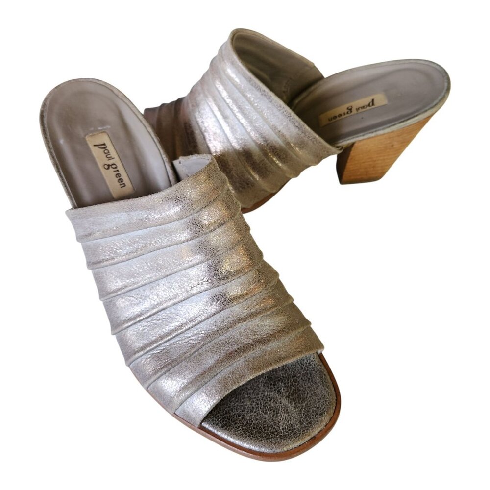 Paul Green WINSTON Tarnished Silver Gray Slide Mules / Heels Sandals Size 6.5